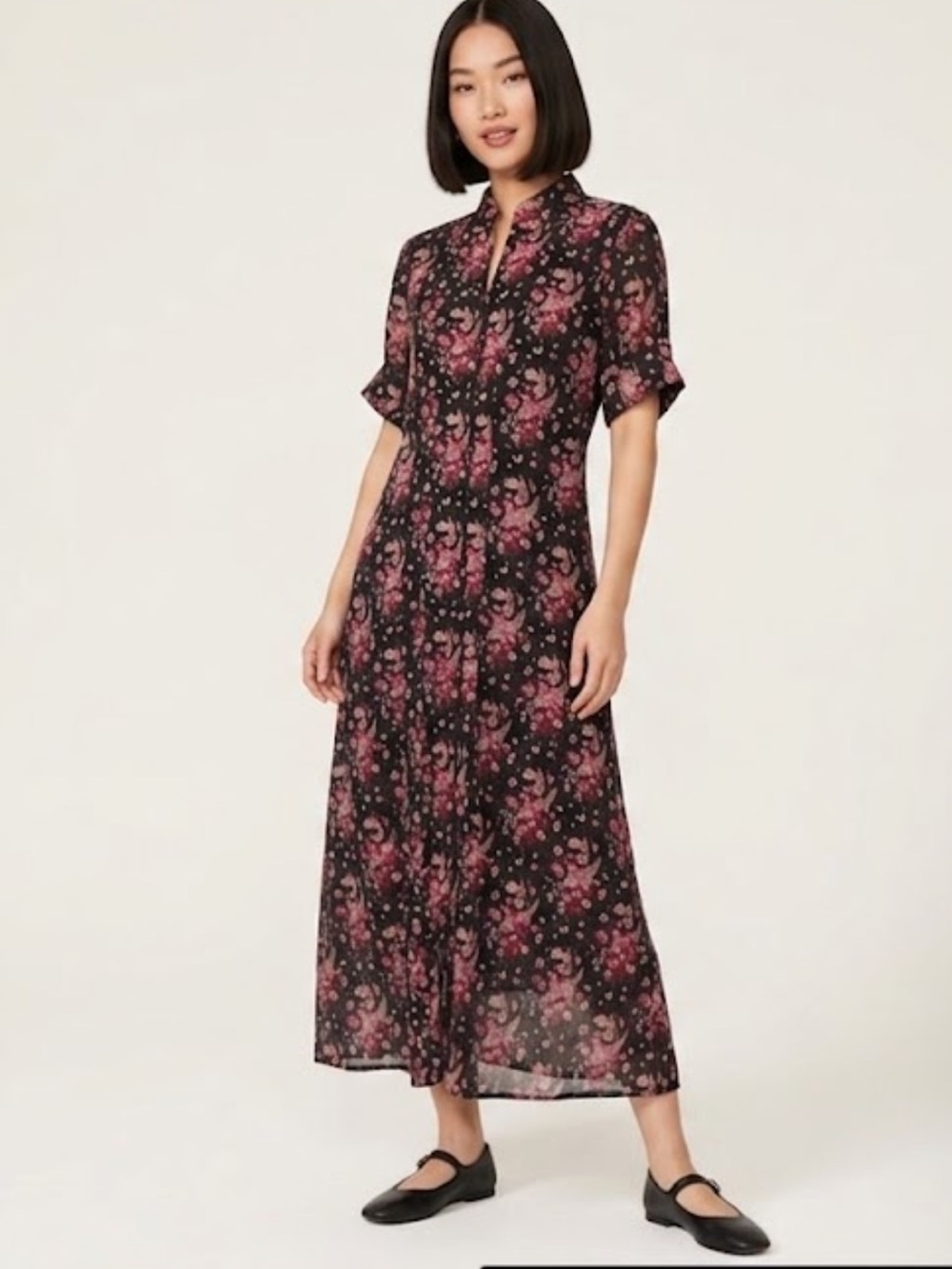 Victoria Dunn Cotton Black Floral Maxi Dress with Pink Block Print Size small